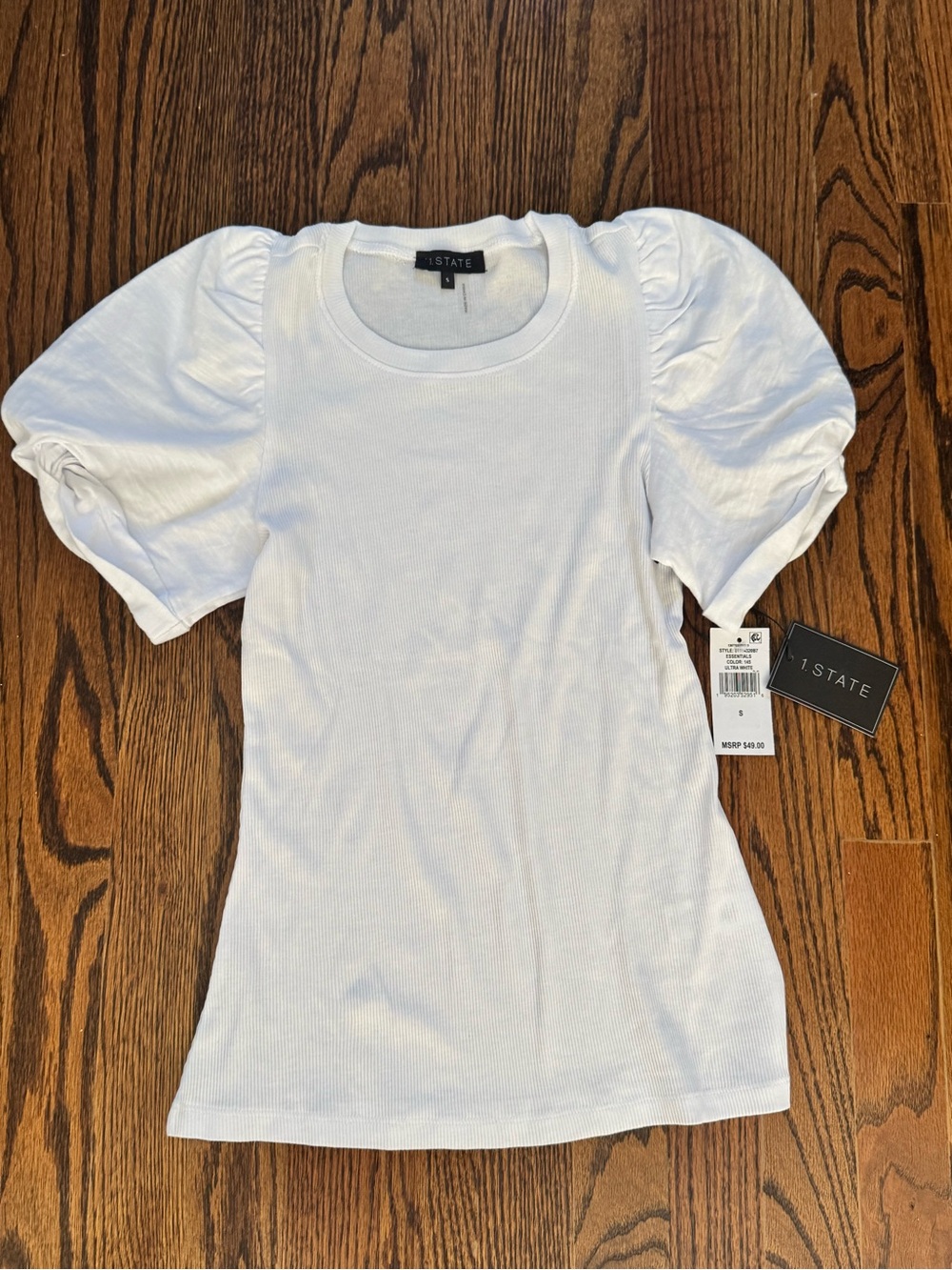 Women’s 1. State White Puff-Sleeve Ribbed Knit Top new with tags size small